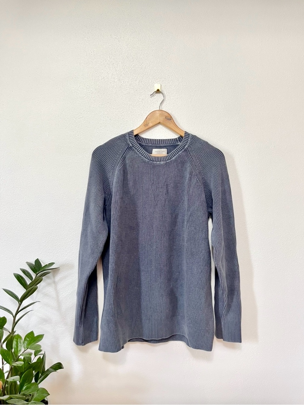 american eagle vintage blue knit cotton sweater long sleeve large